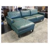 Contemporary Teal Leather Sectional with Chaise
