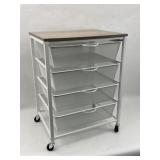 Modern 4-Drawer Mesh Storage Cart with Wood Top