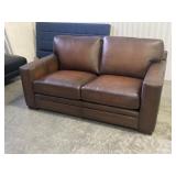Contemporary Brown Leather Two-Seat Loveseat