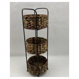 Three-Tier Natural Woven Storage Tower w/Metal