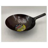 Winco 14' Black Carbon Steel Round Wok
