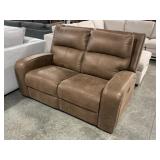 Brown Upholstered Pull Reclining Loveseat