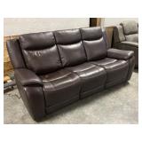 Power Reclining Brown Leather Sofa w/Headrests