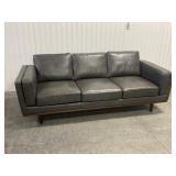 Abbyson Modern Grey Leather Sofa, Walnut Base