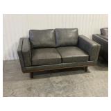 Abbyson Modern Grey Leather Loveseat, Walnut Base