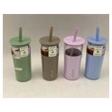 Modern Glass Tumblers with Straws, Set of Four