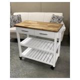 Modern Kitchen Cart with Wood Plank Top