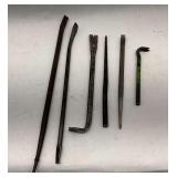 Assorted Collection of Steel Pry Bars and Punches - 6 Pieces