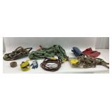Assorted Lot: Tow Straps, Cables, Rope, Gloves, and More