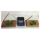 2 John Deere pen holders & paperweight