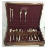 Misc silver plate & flatware w/ wood case