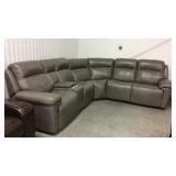 Top grain leather power recline sectional sofa