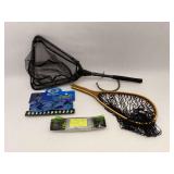 Fishing Accessories Lot: Nets, Headwear, and Culling Beam
