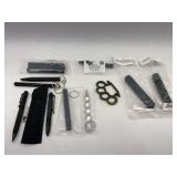 Collection of Tactical Pens, Keychains, and Brass Knuckles