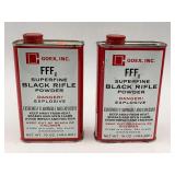 Two Goex FFFg Superfine Black Rifle Powder Cans