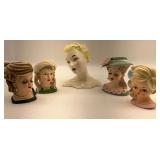 Collection of Five Lady Head Vases
