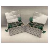 Set of Green Stemware Glasses with Storage Cases