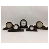 Group of Five Wood Mantle Clocks