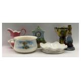 Assorted Ceramic Vases, Bowls, and Miniature Clock