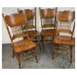 Set of 4 Oak Pressed Back Dining Chairs with Carved Backs