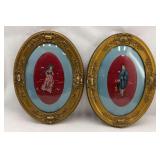 Pair of Oval Needlepoint Portraits in Ornate Frames