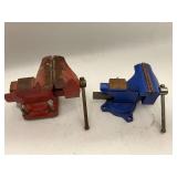 USA Two Bench Vises: Red 4-Inch and Blue 4 1/2-Inch