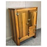 Wooden Ice Box Cabinet with Red Velvet Interior - 32x18x46 Inches
