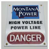Enamel Montana Power High Voltage Power Line Danger Sign 9x11