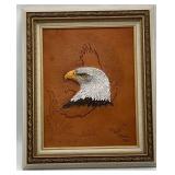 Framed Leather Eagle Relief Painting Signed Roy Diaz, Numbered
