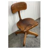 Vintage Early 1900s Quarter-Sawn Oak Swivel Office Chair-Original Hardware