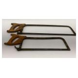 Two Vintage Bow Saws with Wood Handles