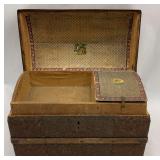 Antique Dome-Top Trunk w/ Decorative Tin Panel