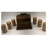 Antique Edison Gem Model D Cylinder Phonograh with Oak Case and Edition Gold Moulded Records