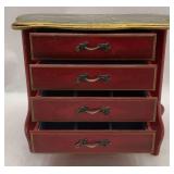 Red Painted Jewelry Chest w/ Faux Marble Top