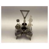 Meriden B. Company Silverplate and Glass Cruet Condiment Set, Patented Jan 1, 1867