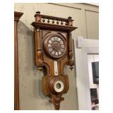 Victorian Oak Weather Station Wall Clock w/ Baro