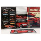 Car Posters - Mustang, Corvette, Ferrari, Diner - Framed Set of 4