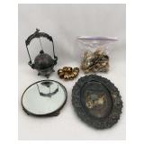 Ornate Metal Tableware Lot: Butter Dish, Thurible, Tray, Napkin Rings, and More