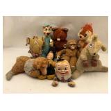 Collection of Vintage Plush Stuffed Animals and Dolls