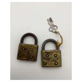 Pair of Brass Baffler Padlocks, One with Key