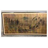 Japanese Four-Panel Folding Screen w/Mountain Landscape Scene