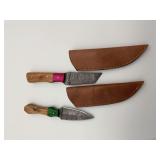 Pair of Handcrafted Fixed Blade Knives with Leather Sheaths