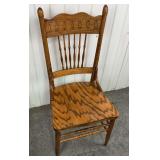 Antique Pressed Back Oak Wood Chair - 1900-1920s