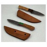Pair of Handmade Damascus Steel Knives with Sheaths
