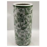 White and Green Floral Design Ceramic Umbrella Stand