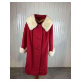 Vintage Bolura Red Wool Coat w/ Fur Trim