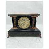 Antique Black Slate Mantel Clock with Marble