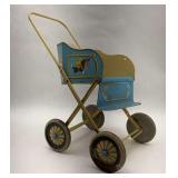 Vintage Painted Metal Toy Baby Stroller Carriage