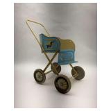 Vintage Painted Metal Toy Baby Stroller Carriage