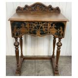 Antique Pierced Fretwork Sewing Stand w/Lift Top Storage